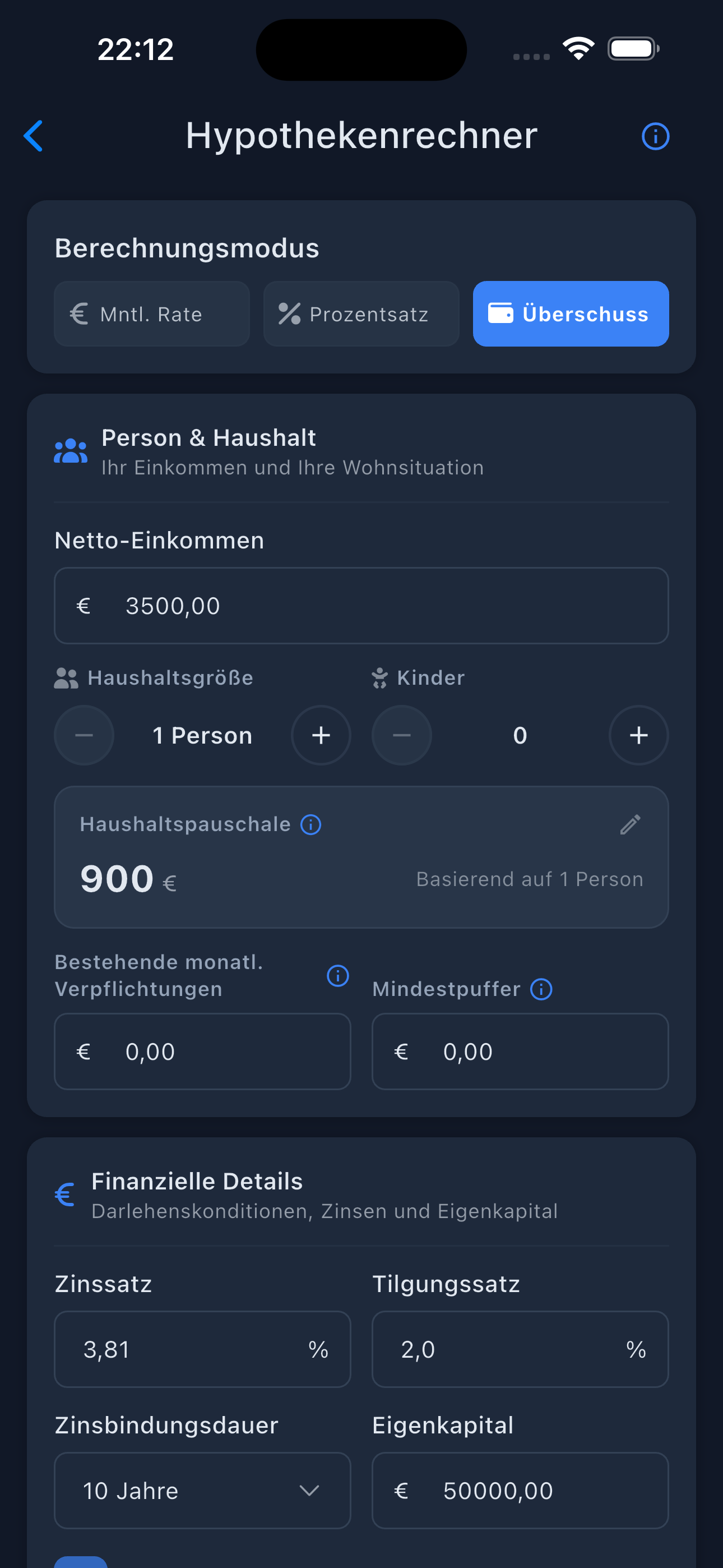 Hypothekenrechner Details